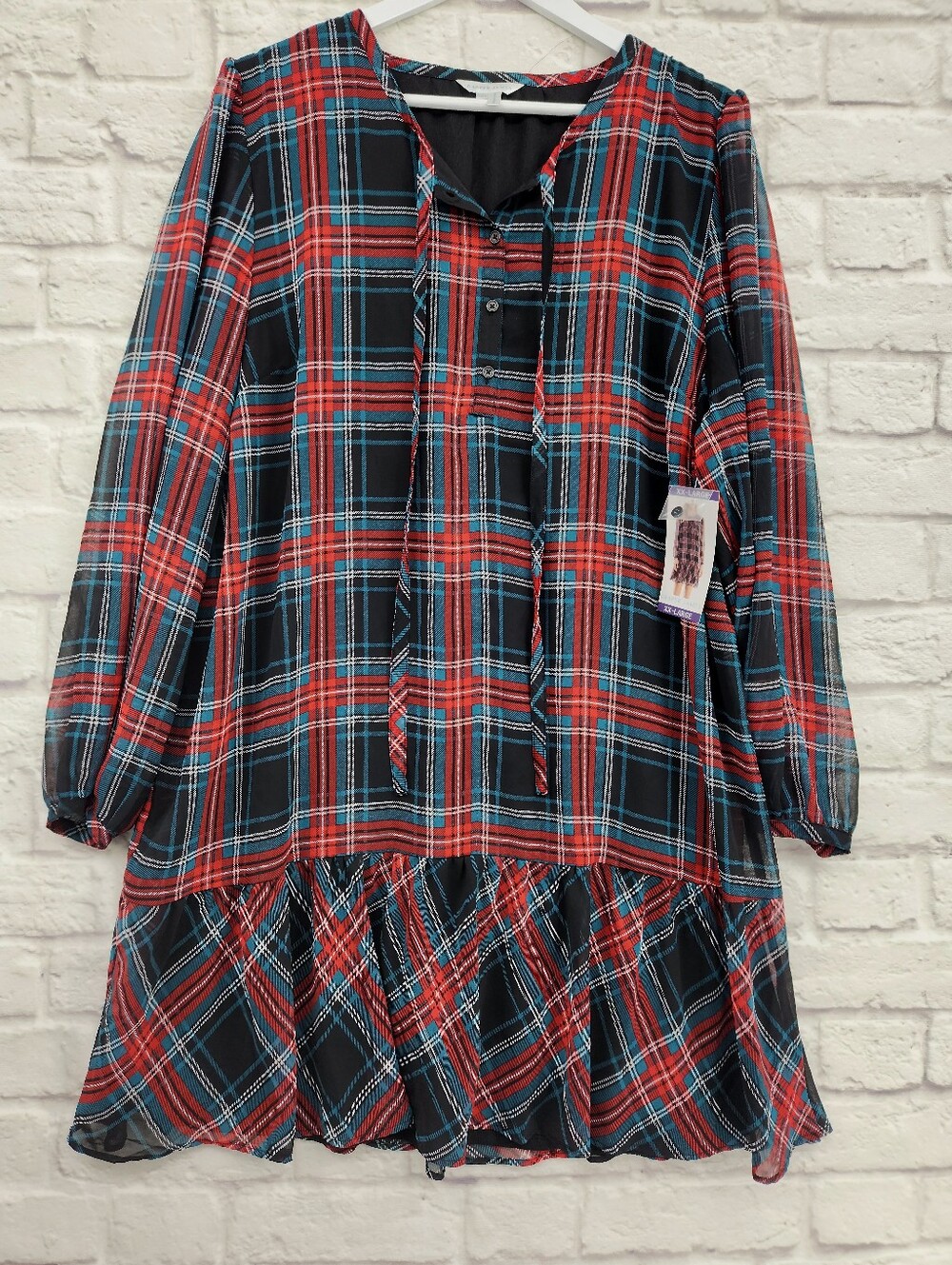Draper James Tie Neck Flounce Shift Dress Plaid XXL Holiday Christmas